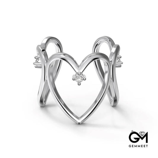 S925 Sterling Silver Heart Hollow Open Ring