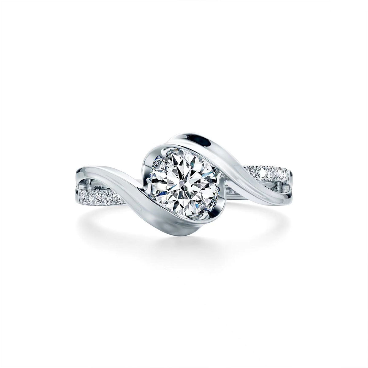 White Gold Twist Setting Embedded Adjustable Moissanite Ring