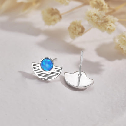 S925 Sterling Silver Blue Opal Half-round Stud Earrings