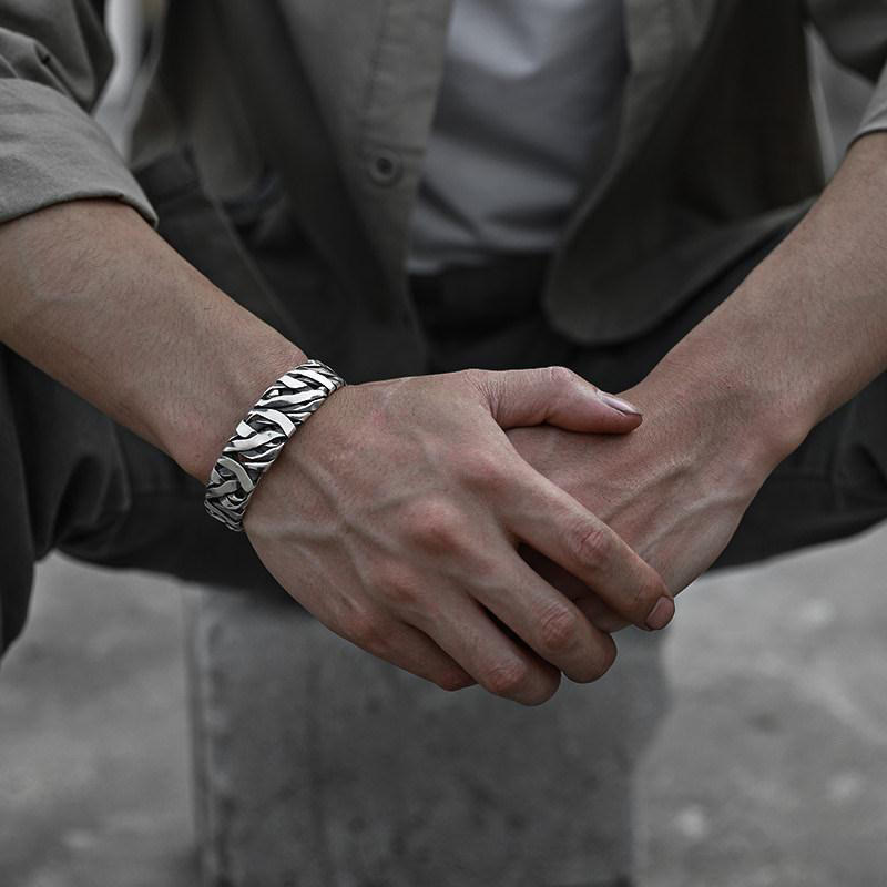 Vintage Men Weave Silver Opening Bracelet