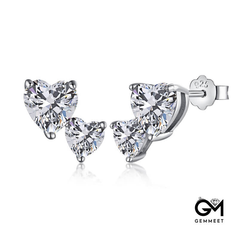 S925 Sterling Silver Sparkly Heart Stud Earrings