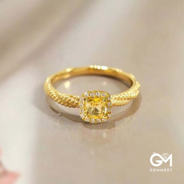 "Moonlit Golden Kiss" - Small Sugar Cube Citrine 18k Gold Plated Ring