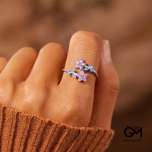 "Forget me nots" - Exquisite Sparkling Colorful Zircon Fower Ring