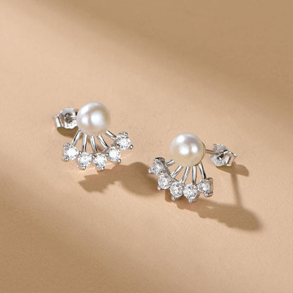 White Gold Organic Pearl Sector Shape Stud Earrings