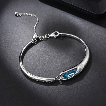 White Gold Angel Tears Blue Sapphire Bangle Bracelet