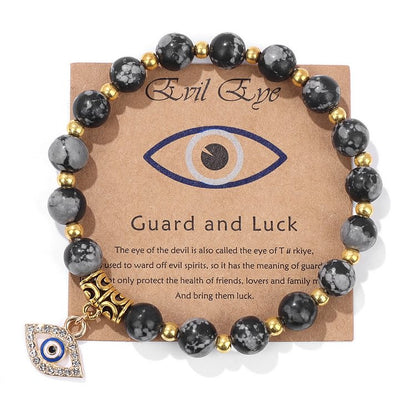 Fluorite & Color Stone Bead Evil Eye Pendant Bracelet