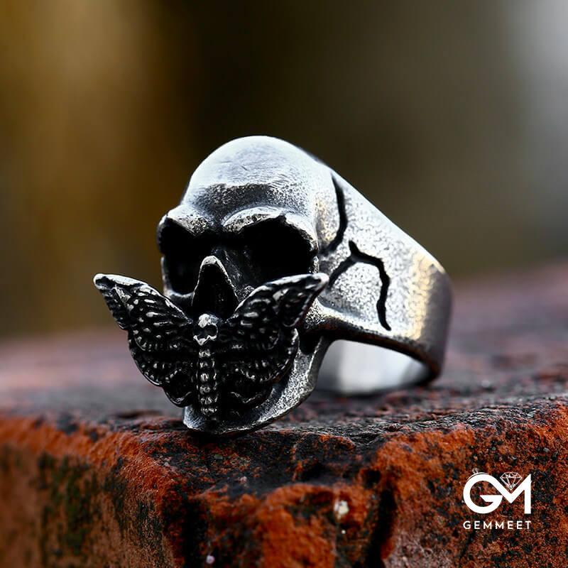 Stainless Steel Moth Skull Ring