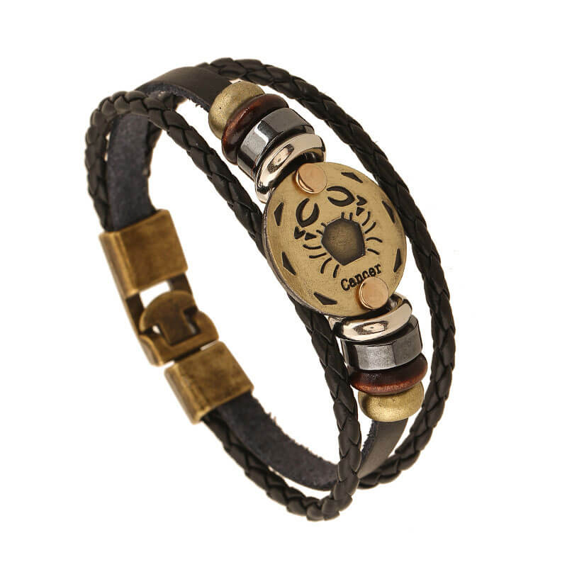 Zodiac Cowhide Simple Multi-layer Retro Braided Couple Leather Bracelet