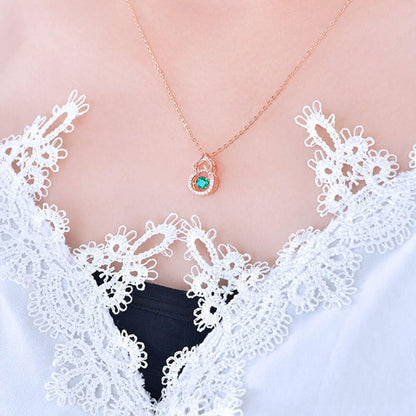 Rose Gold Gourd Bow Tie Hollow Beating Emerald Chain