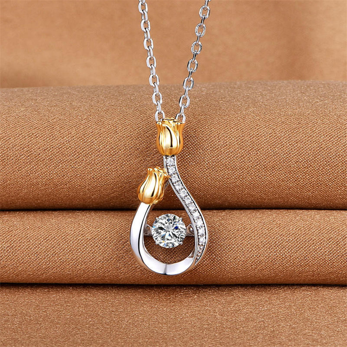 Rose Drip Shape Full Stones Beating Pendants Chains