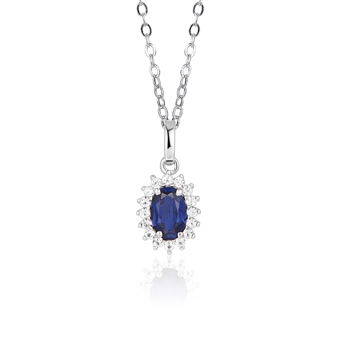 Sun Flower Shape Pendant with Oval Brilliant Cut Blue Sapphire