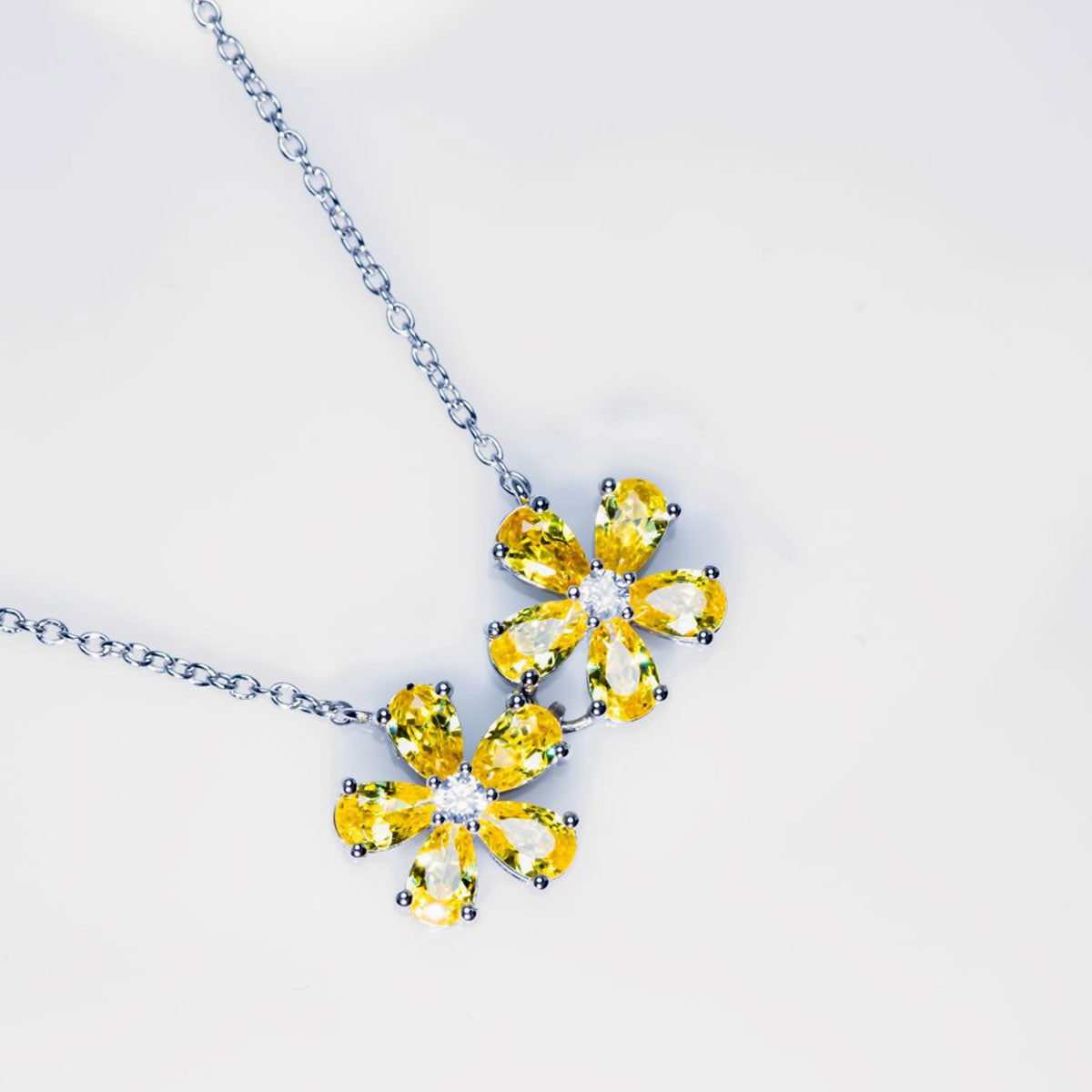 Double Flower Yellow Gem Pendant Chain