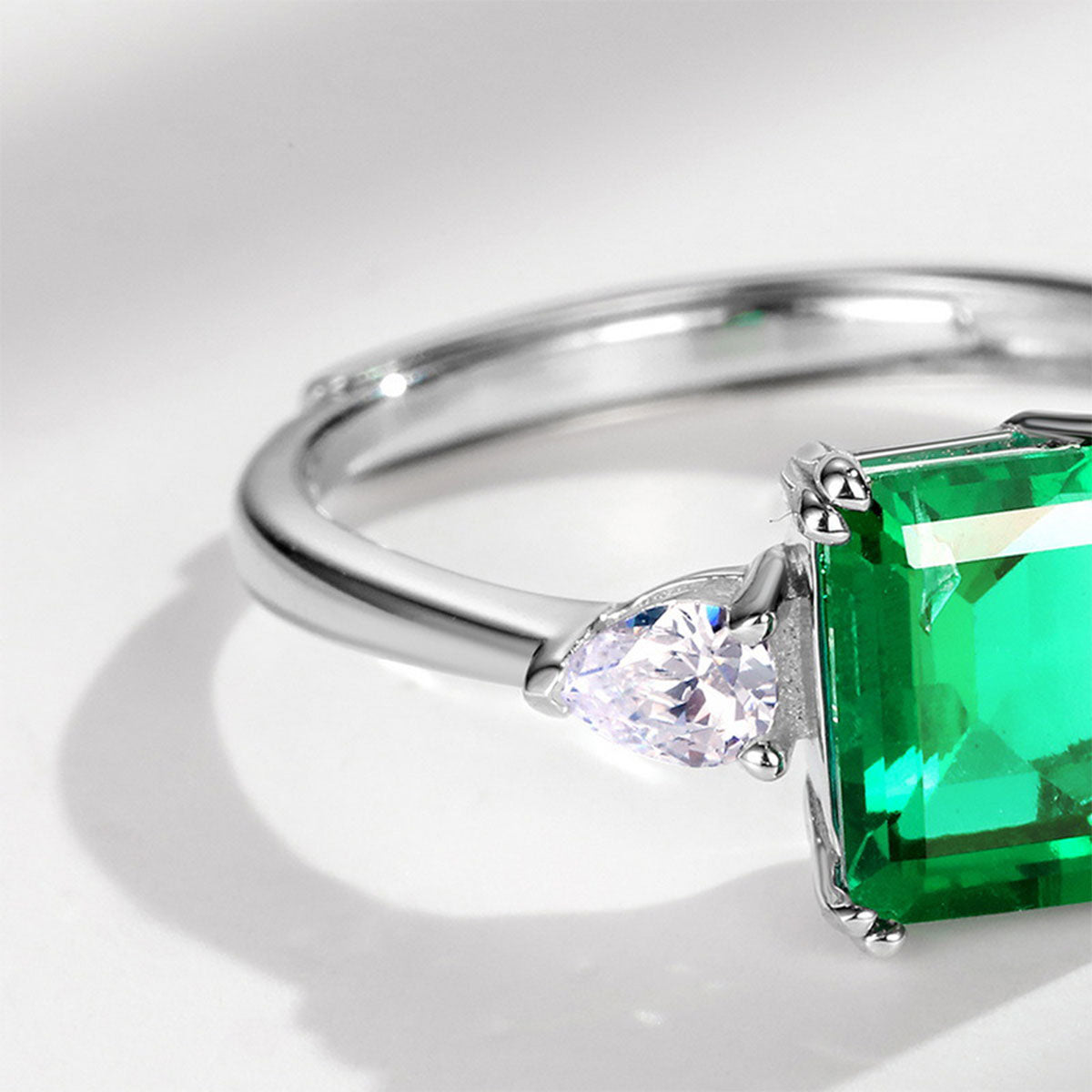 White Gold Square Emerald Adjustable Ring