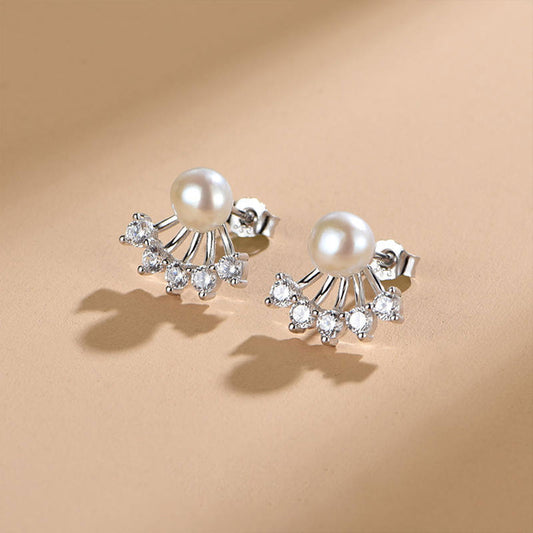 White Gold Organic Pearl Sector Shape Stud Earrings