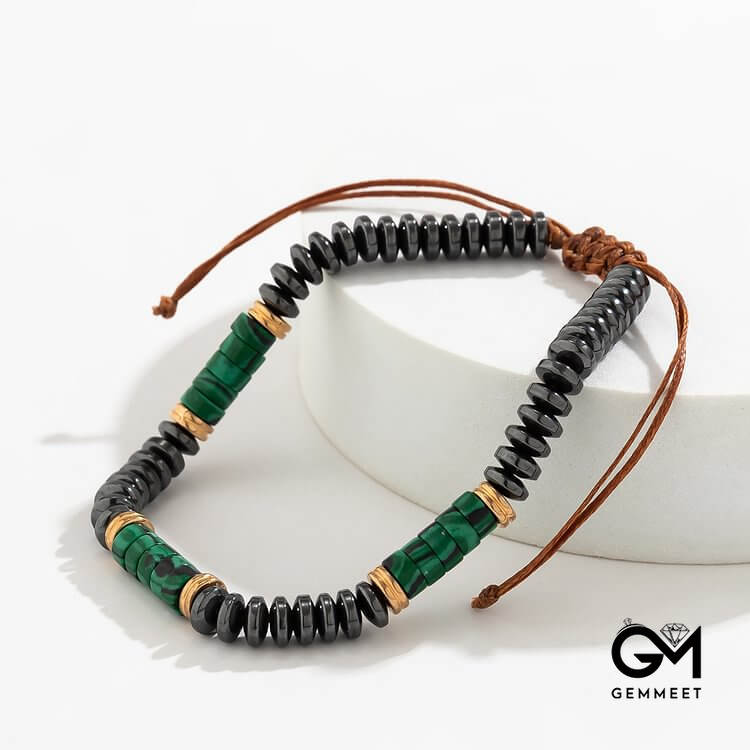 Stone Beads Drawstring Waxed String Men Bracelet