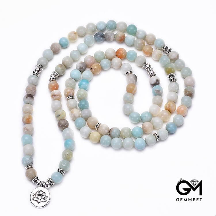 Moonstone Lotus Tree Of Life OM Buddha Symbol Mala