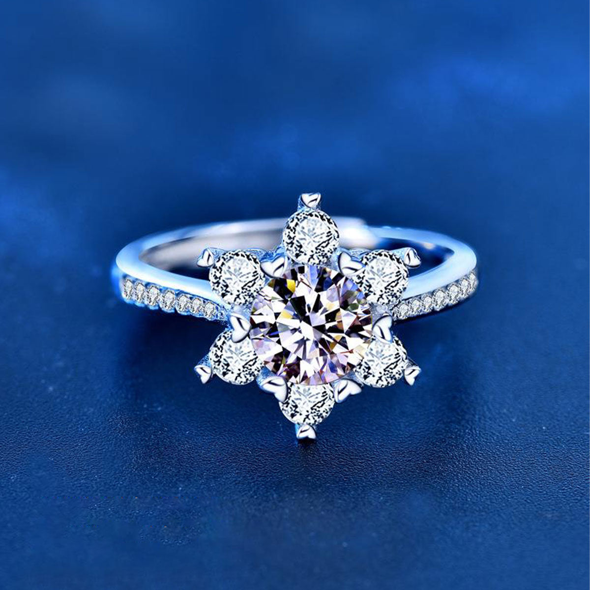 White Gold S925 Flower Shape Moissanite Ring