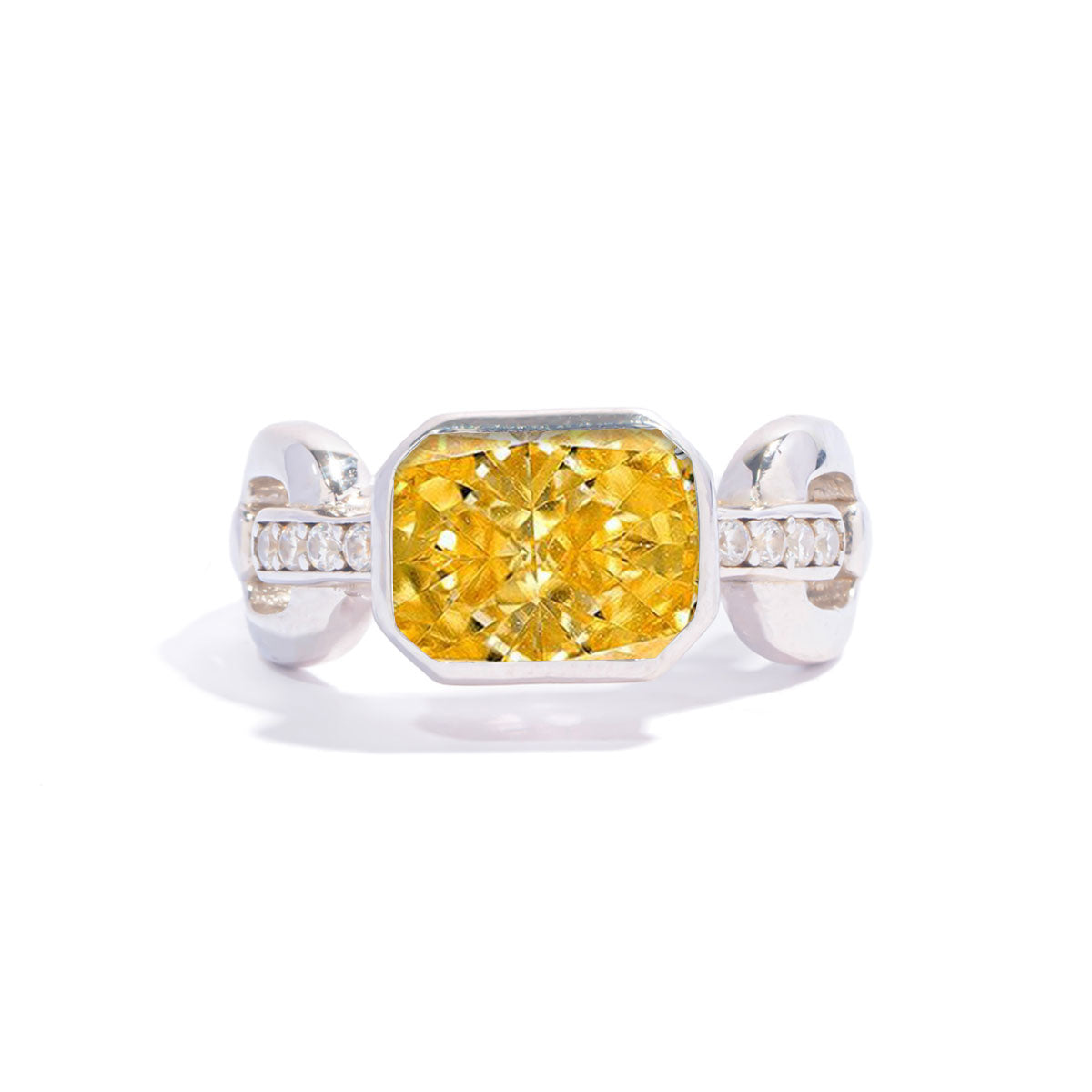 White Gold Bezel Setting Yellow Gem Retro Ring