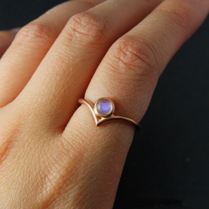 Minimalism Rose Gold Round Cut Moonstone Ring