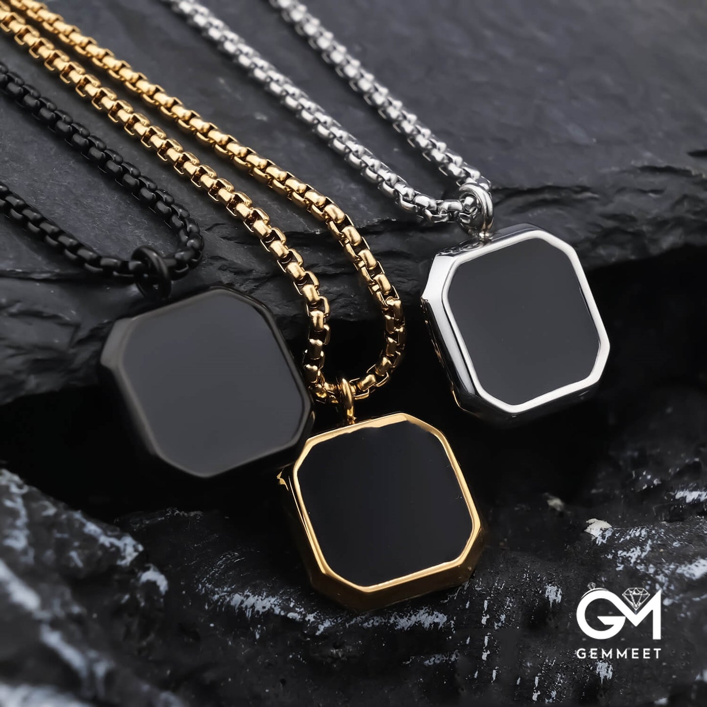 Black Square Pendant Necklace