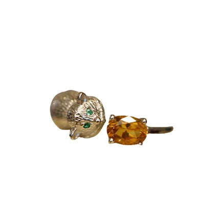 Cute Hamster Oval Cut Amber Adjustable Ring