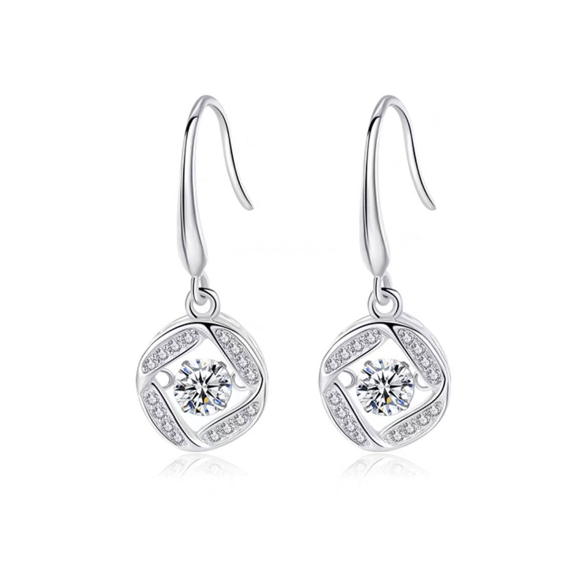 White Gold Rose Shape Full Stones Beating Dangle Earrings