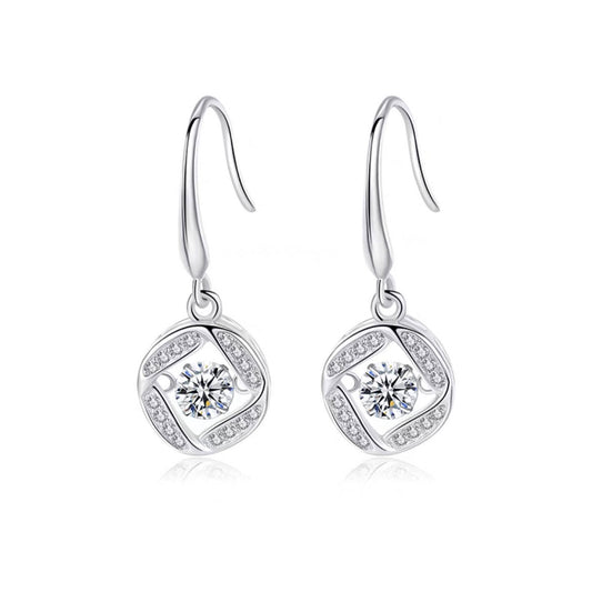 White Gold Rose Shape Full Stones Beating Dangle Earrings