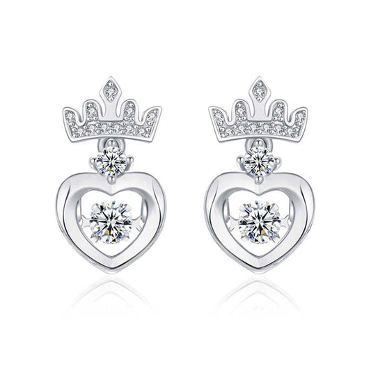 White Gold Crown Beating Heart Hollow Drop Earrings