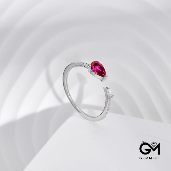 S925 Silver Love Rose Red Zircon  Opening Ring