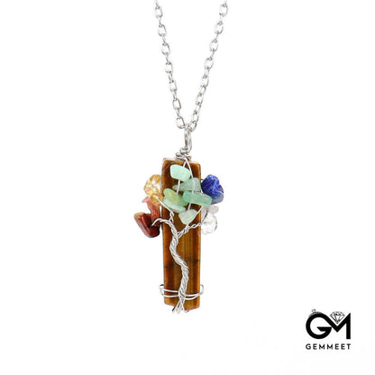 Irregular Agate Strip Tree of Life Pendant Necklace