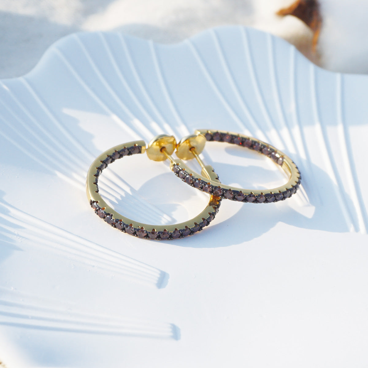 Golden Brown Stones Hoop Earrings