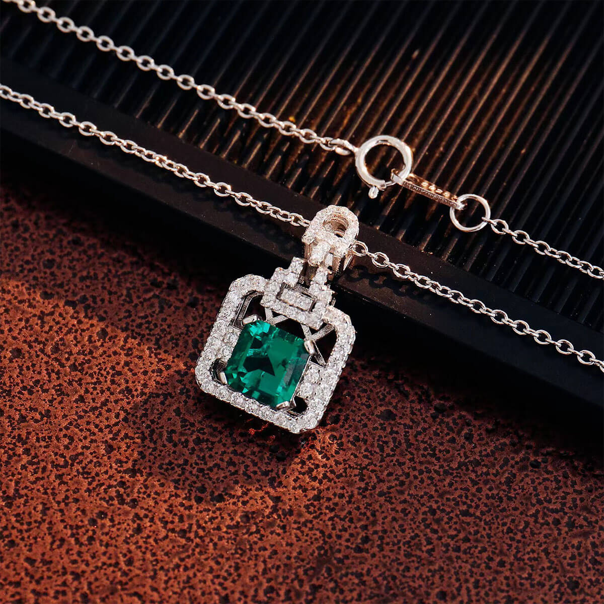 Hollow Briefcase Shape Full Stones Pendant Chain