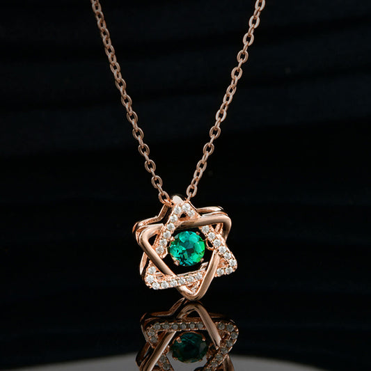 Rose Gold Hexagram Beating Emerald Chain