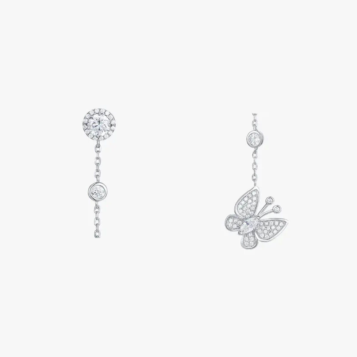 White Gold Butterfly Link Chain Drop Earrings