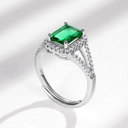 White Gold Halo Emerald Hollow Ring