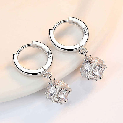 White Gold Shinny Ball Full Stones Dangle Earrings