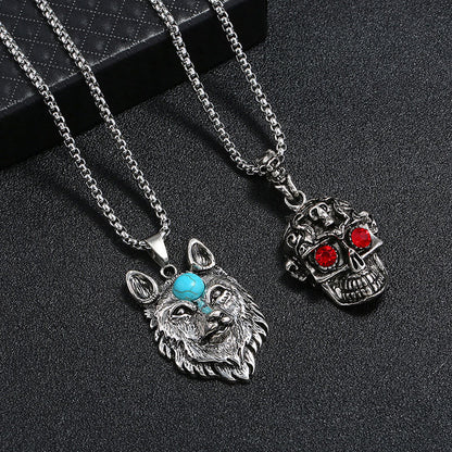 Domineering Simple Alloy Wolf Head Men's Skull Necklace