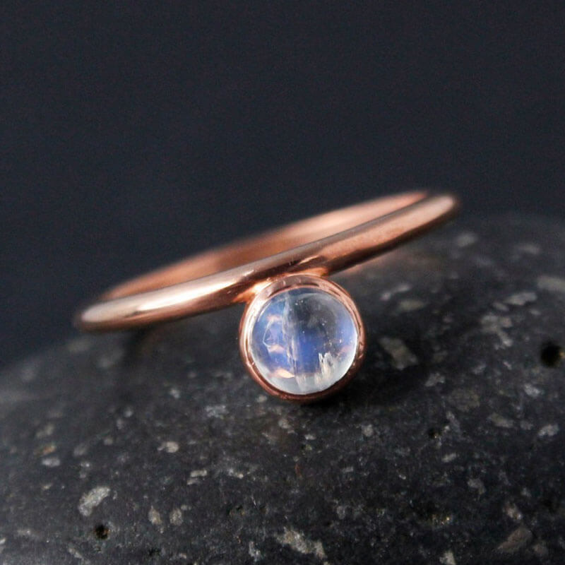 Minimalism Rose Gold Round Cut Moonstone Ring