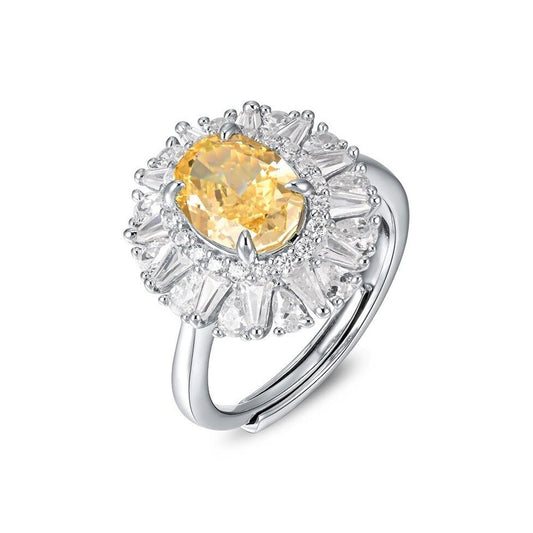 White Gold Emerald Cut Stones Yellow Gem Halo Ring