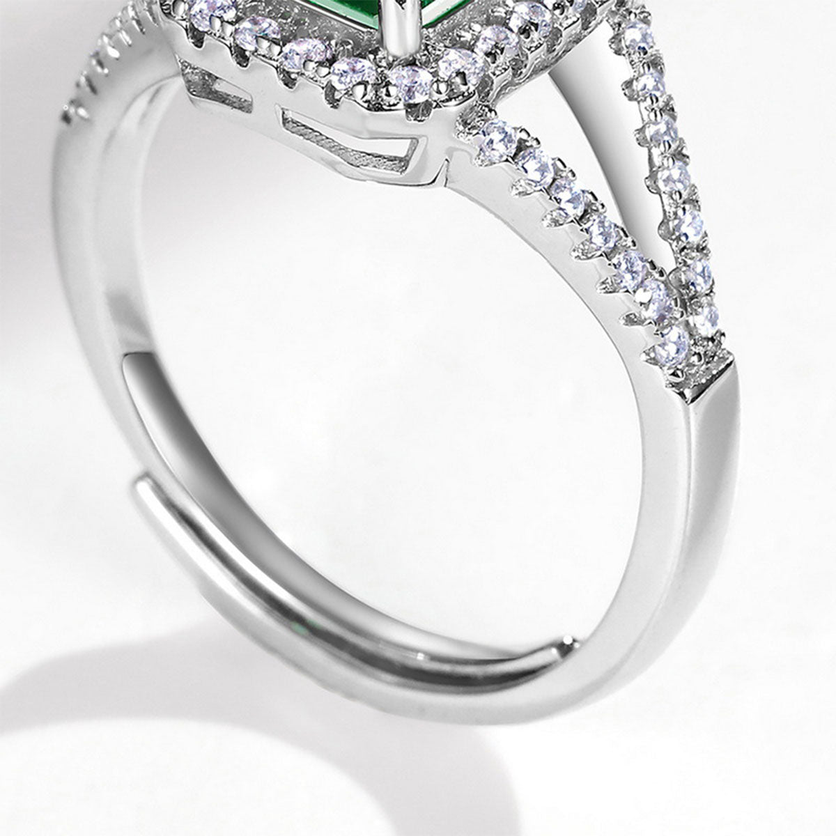 White Gold Halo Emerald Hollow Ring