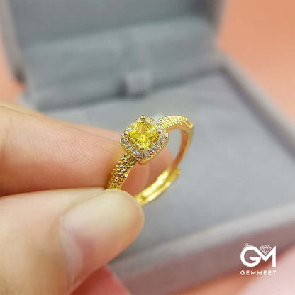 "Moonlit Golden Kiss" - Small Sugar Cube Citrine 18k Gold Plated Ring