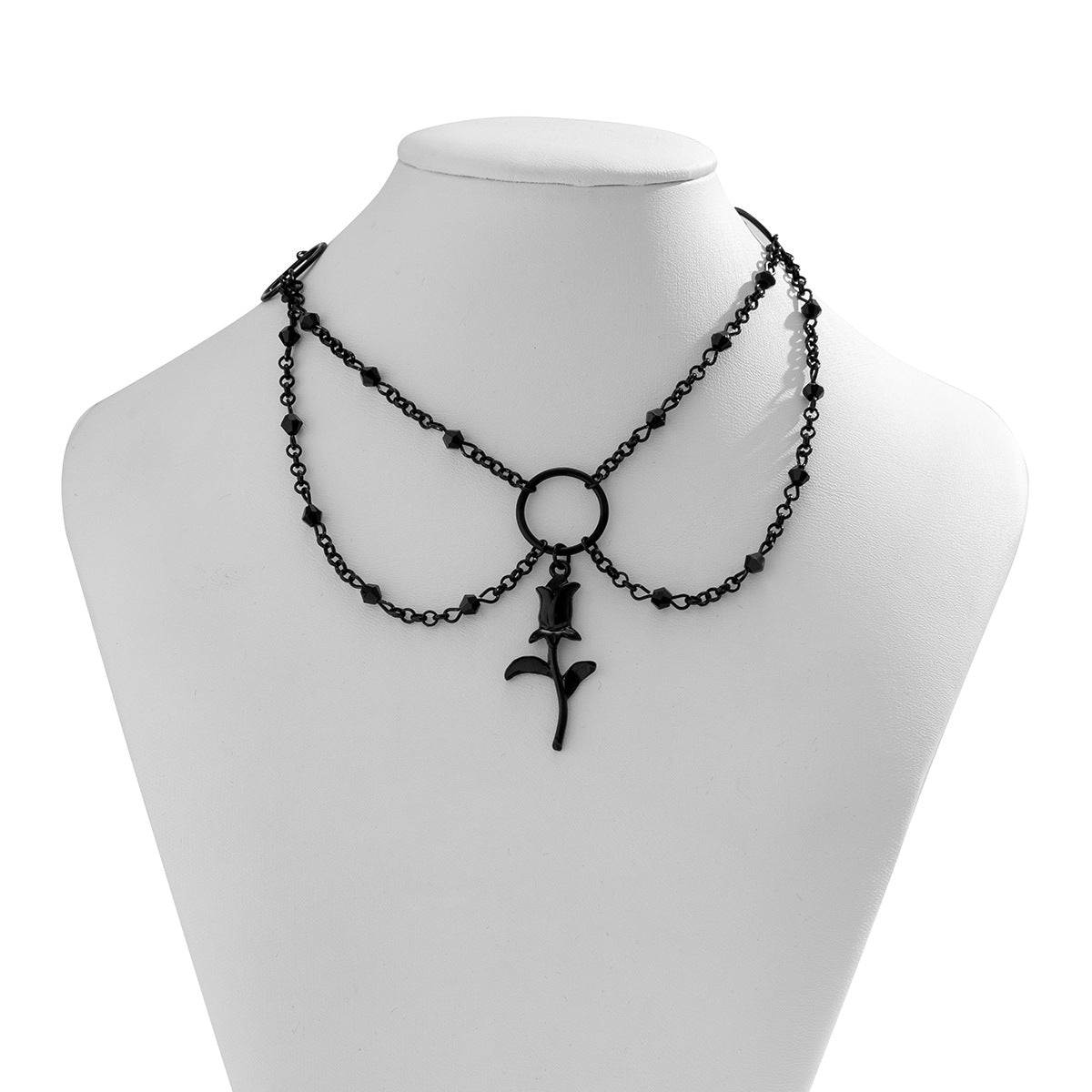 Halloween Layers Choker Black Rose Pendant Necklace