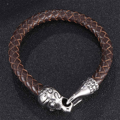 Trendy Bracelet Personalized Men's Stainless Steel Snake Buckle Leather Bracelet