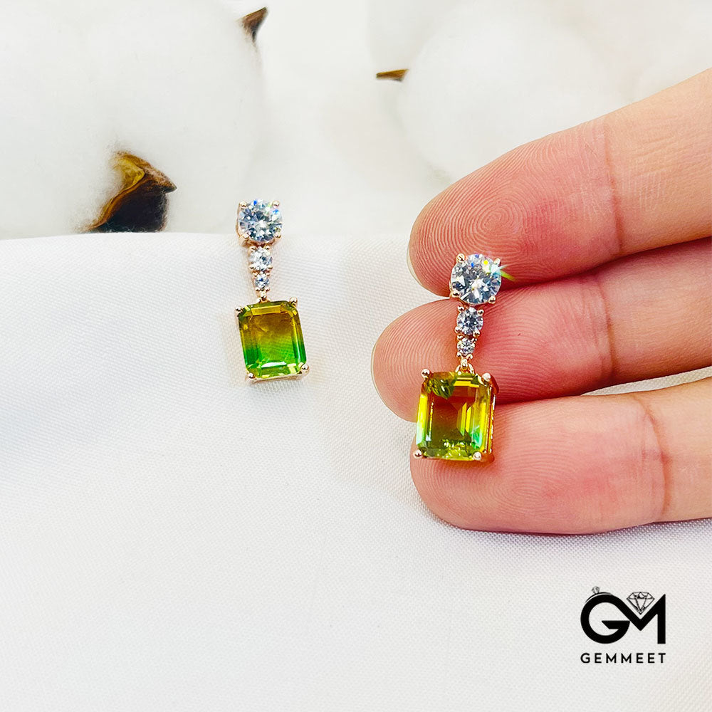 Yellow-Green Gradient Square Stone Earrings