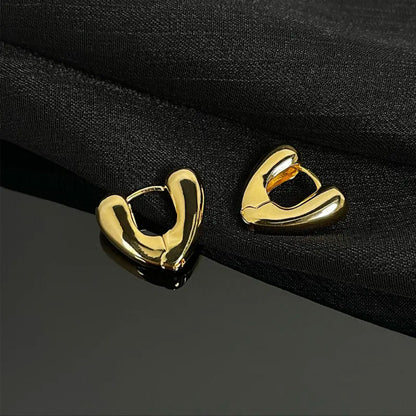 Golden Midi Heart Shape Chunky Hoop Earrings