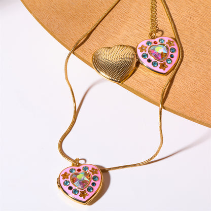 Cute Pink Heart Shape Star Totem Pendant Necklace