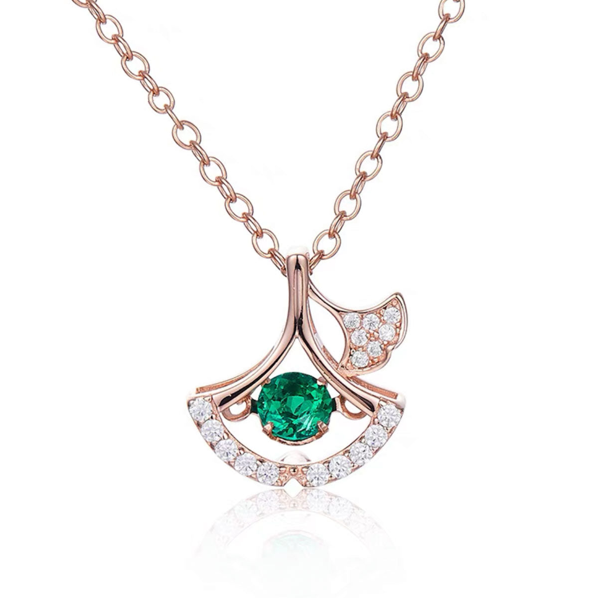 Rose Gold Skirt Shape Emerald Beating Pendant Chain