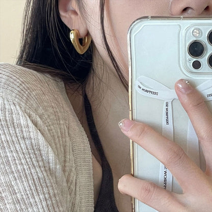 Golden Midi Heart Shape Chunky Hoop Earrings