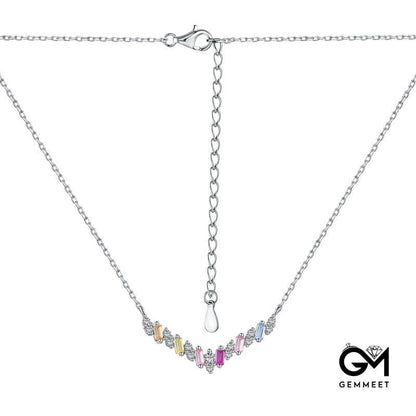 S925 Sterling Silver White Color Zircon V-shaped Necklace