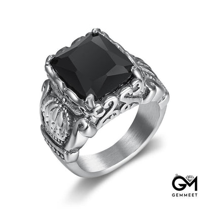 Black Green Zircon Crown Stainless Steel Ring